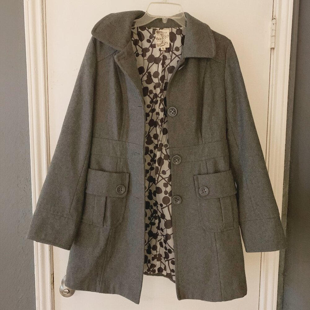 Anthropologie - Tulle Original Clothing -  Wool Blend Car Coat, Gray, Large